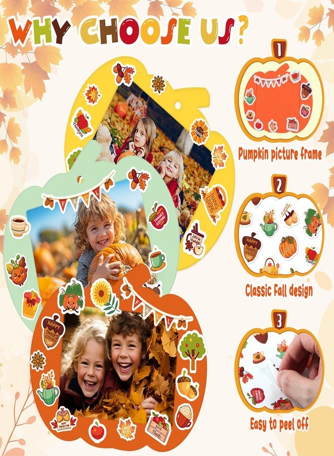 WhatSign Thanksgiving DIY Picture Frames Craft Kit for Kids Pumpkin Photo Frames Crafts 30 Packs Thanksgiving Paper Photo Ornaments with Stickers for Thanksgiving Party Favor Home School Activities - Image 3
